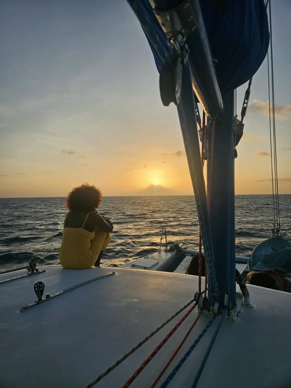 Sunset over the sea from the deck of the Incognito Adventures catamaran, Grenada