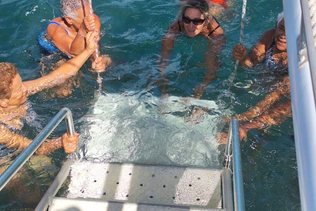 Guests swimming at the boarding ladder of Shadowfax
